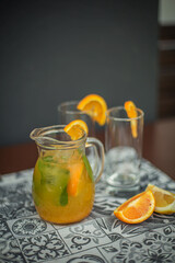 A refreshing cold drink on a summer table at a restaurant