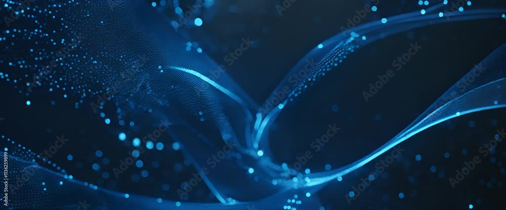 Aufkleber abstract digital cyber wave made of blue particles and dots on a dark background big data visualizat