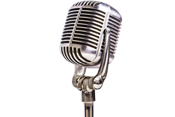 Fototapeta premium A vintage-style microphone with a chrome finish, designed for capturing high-quality sound.