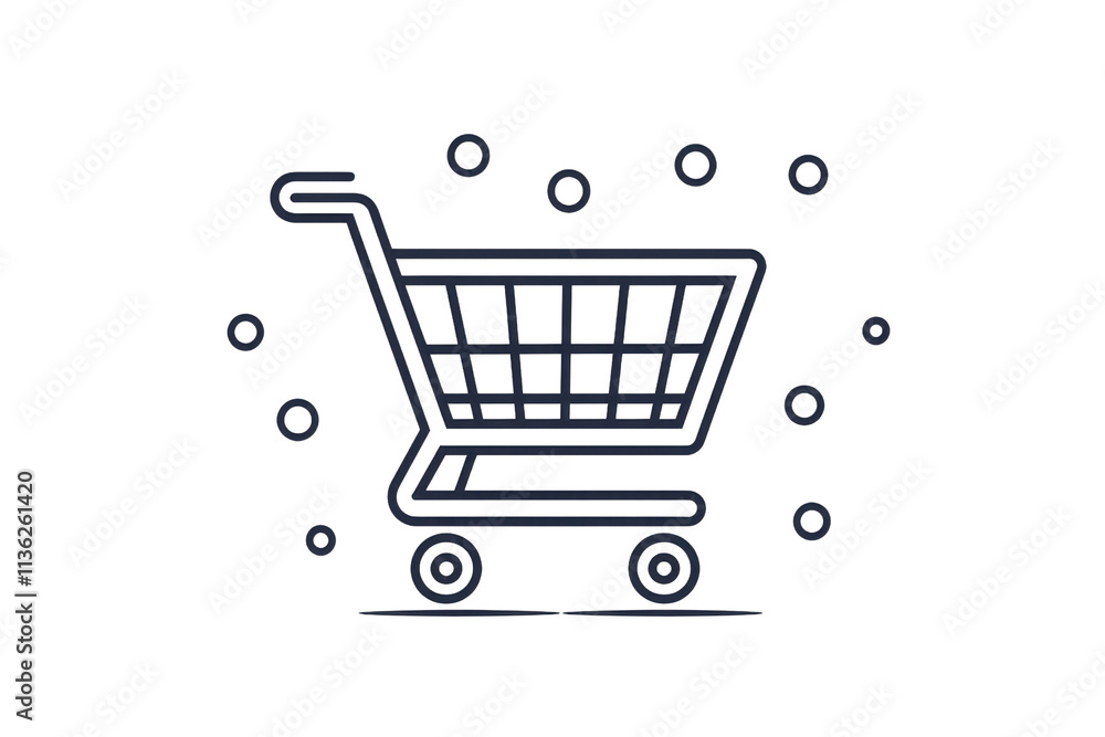 Poster a minimalistic shopping cart icon featuring a grid design with circular accents.
