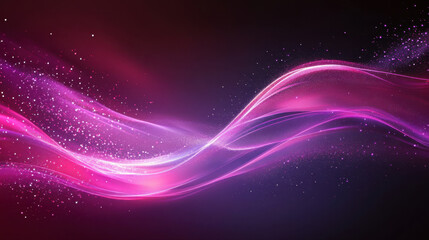 Vibrant pink and purple waves with sparkling effects create dynamic background. This abstract design evokes sense of energy and movement, perfect for various creative projects