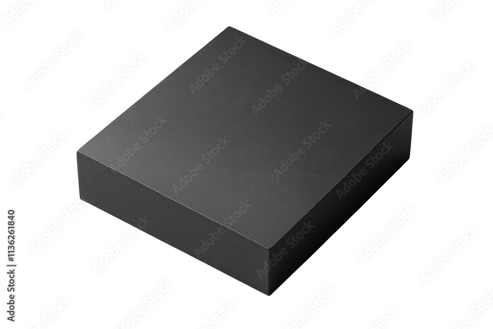 Poster a sleek black square object with smooth surfaces and sharp edges, appearing modern and minimalist.