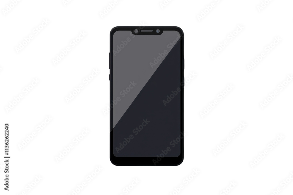 Poster a sleek smartphone with a glossy screen, showcasing a modern design and minimalistic features.