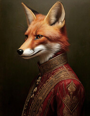 Regal Red Fox Portrait in Ornate Royal Attire | Anthropomorphic Animal Art