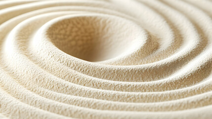 Fototapeta premium Close-up of concentric circles in beige sand, creating a spiral pattern.
