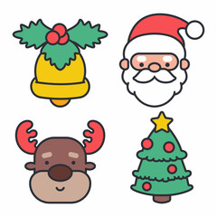 Cute Christmas icons vector cartoon set isolated on a white background.