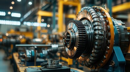 Fototapeta premium Industrial machinery in a workshop with complex mechanical details