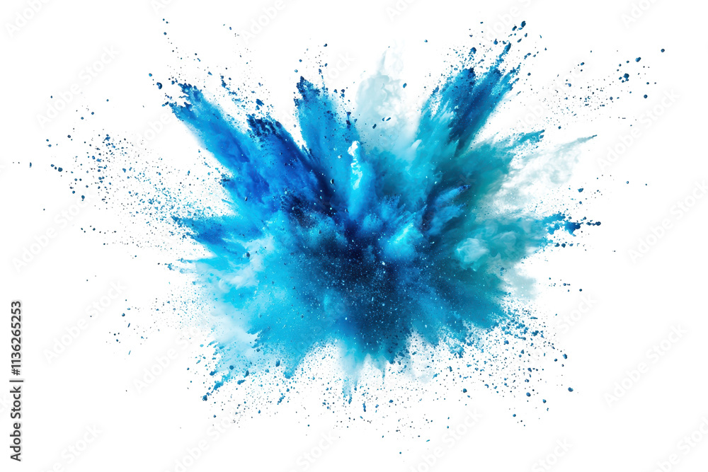 Poster a vibrant explosion of blue pigment creates a dynamic splash effect, showcasing a blend of deep and 