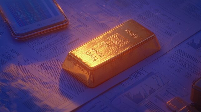 A luxurious close-up of a gold bar resting on a detailed financial report filled with charts and figures. The golden glow of the bar symbolizes wealth preservation and the enduring value of 