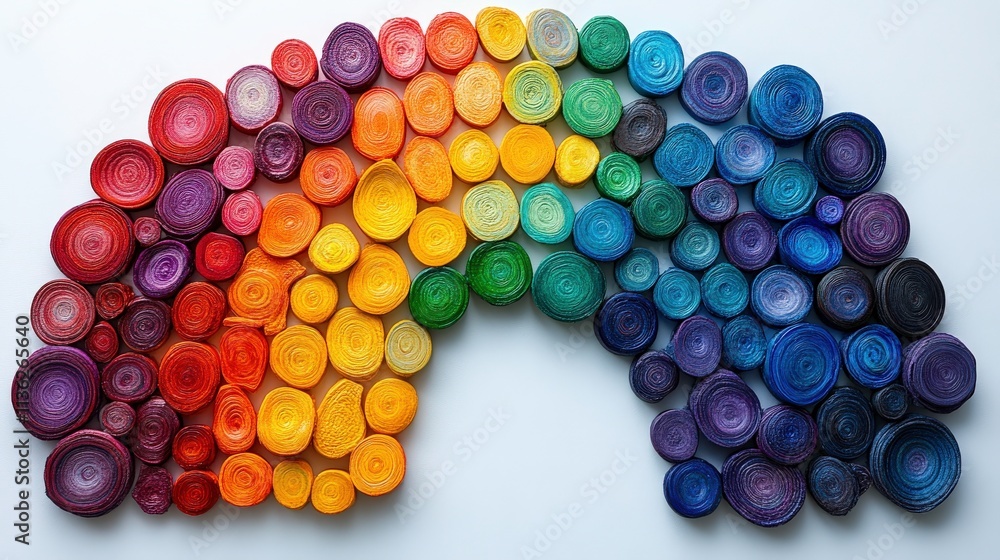 Aufkleber vibrant rainbow made from rolled paper circles showcasing an array of bright colors representing joy