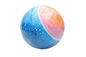 Obraz premium A colorful sphere covered in droplets, showcasing a blend of blue, pink, and orange hues.