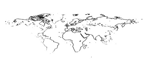 Geographical bordar flat map with coutries outlines. Ariel view road world map top view. Topography map template for infographics outlines map continent business background.  