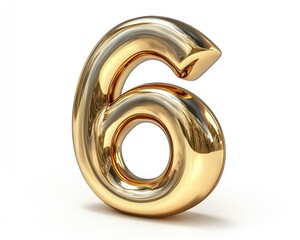 Three-Dimensional Polished Gold Representation of the Number Six with Clipping Path