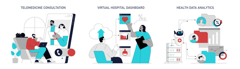 Automation In Healthcare. Flat Vector Illustration