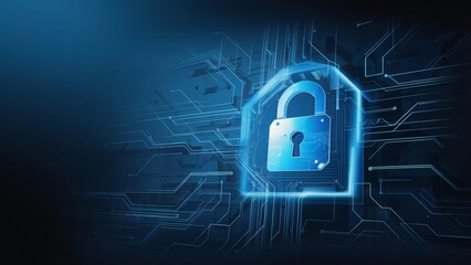 Cybersecurity Data Protection, Digital Padlock on Circuit Board Background