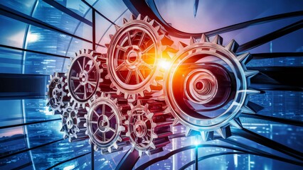 Interlocking Metal Gears, Futuristic Technology and Innovation Concept