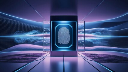Futuristic Fingerprint Biometric Security System, Abstract Digital Data Visualization