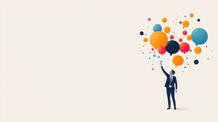A businessman holding colorful balloons, symbolizing ideas and creativity.