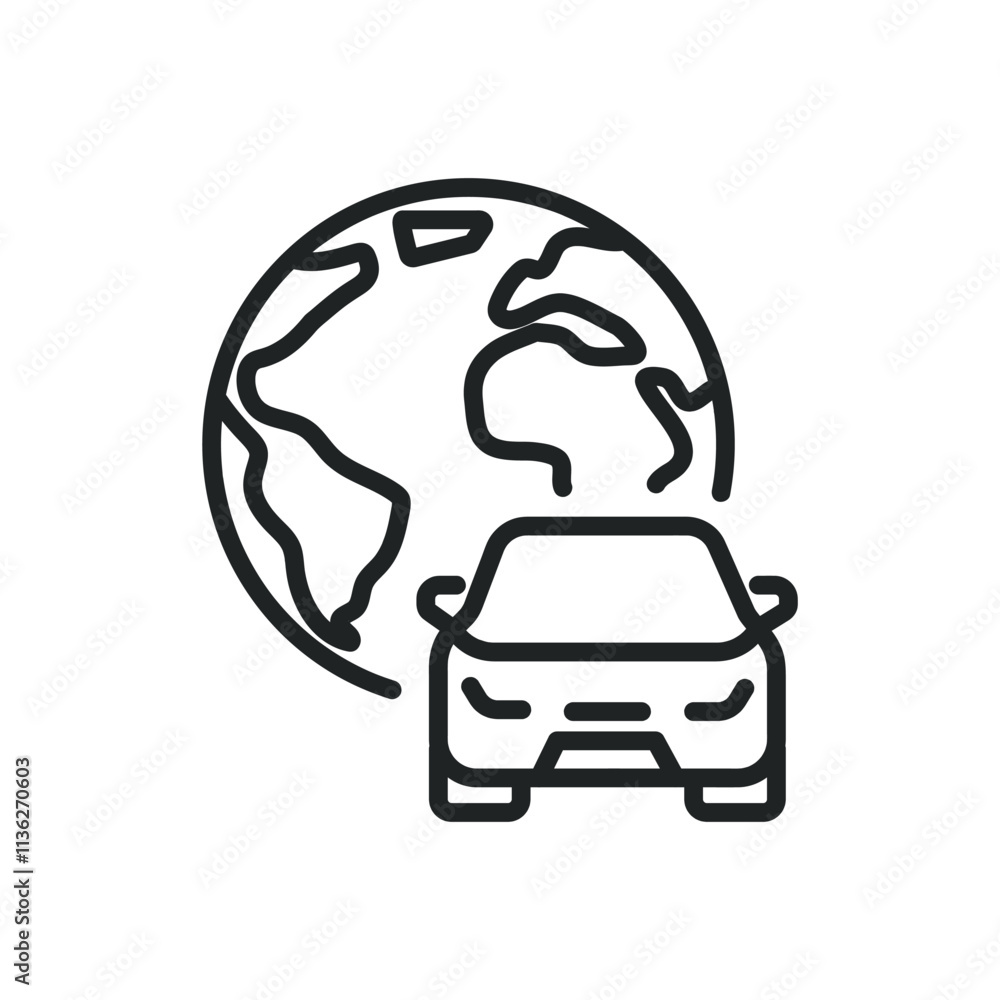 Poster global automobile thin line icons. editable stroke and perfect pixel on transparent background