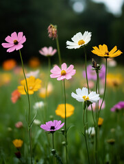 Fototapeta premium Colorful wildflowers bloom in a sunny meadow