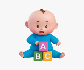 Baby Playing 3D Illustration icon design