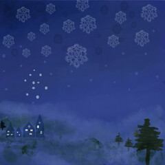 christmas landscape background with snowflakes