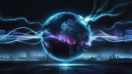 Global Network Connectivity, Futuristic Digital Earth with Energy Streams