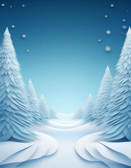 Background of winter pine forest, Merry Christmas and happy new year paper cut and craft style.