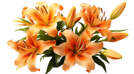 A solitary daylily flower glowing in the sunlight, epitomizing summertime beauty, isolated on transparent background.