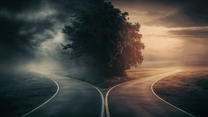 Fork in the Road, Dark and Light Paths, Symbolic Choice, Decision Making Concept