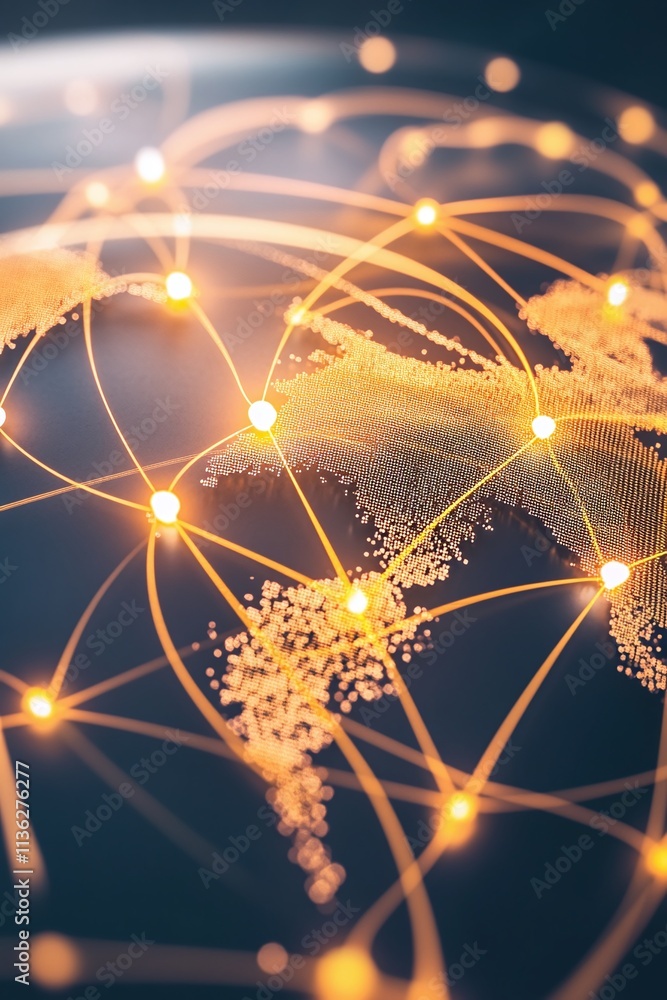 Aufkleber a world map with interconnected glowing lines representing global trade networks.