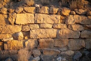 Fototapeta premium Sunset Glow on the Border Wall: A Glimpse of Life at the USA-Mexico Divide in Tecate, Baja California
