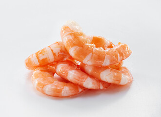 Close up of peeled shrimp meat ingredients isolated on white background