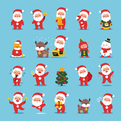 Santa Claus vector cartoon Christmas characters set isolated on background.