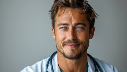Obraz premium A smiling male doctor wearing a white coat