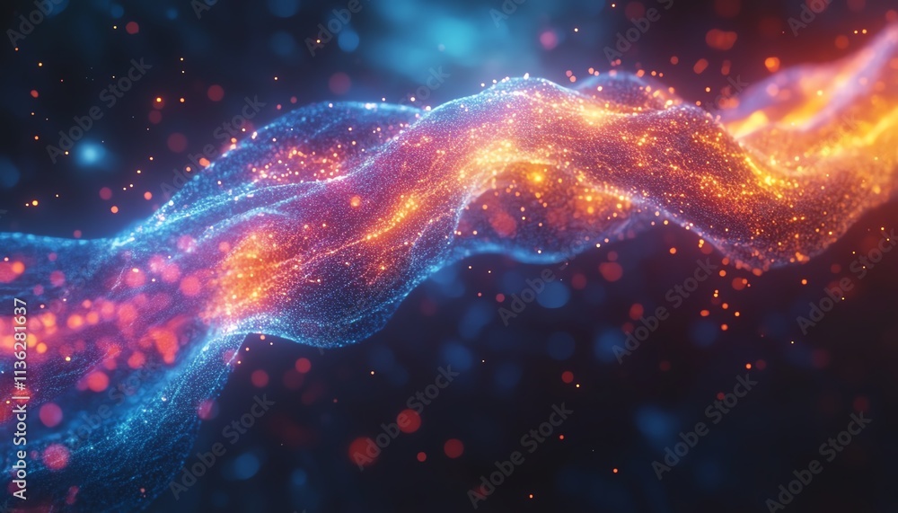 Poster abstract technology design with glowing fiber optic connections, illuminated data streams and vibran