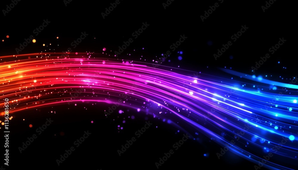 Poster abstract technology design with glowing fiber optic connections, illuminated data streams and vibran