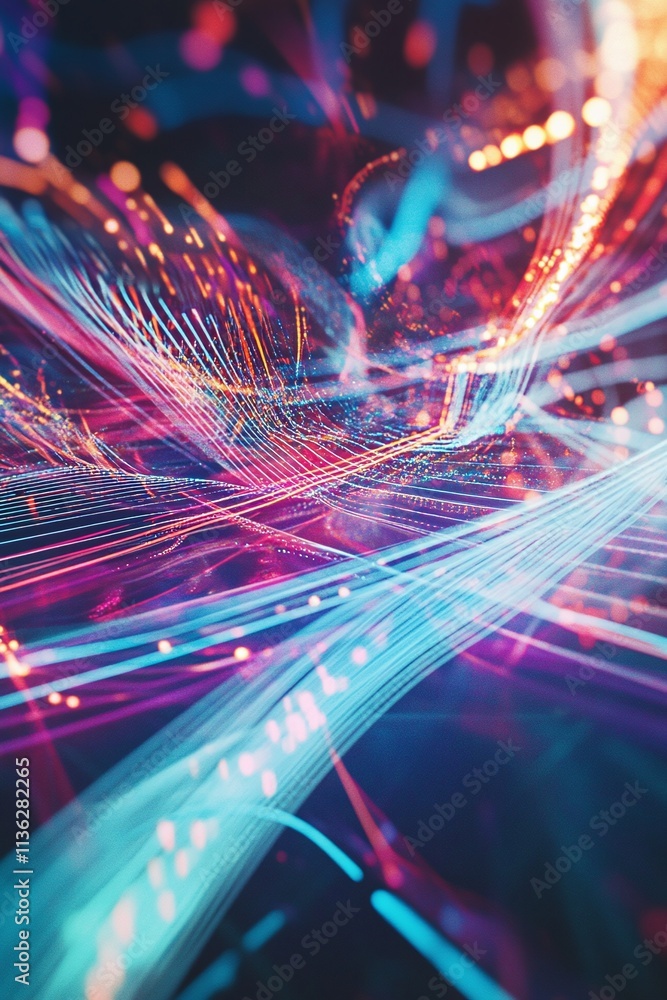Aufkleber dynamic digital wind visualization carrying glowing neon particles through complex atmospheric patte
