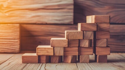 Wooden Blocks Staircase, Growth, Success, and Development Concept
