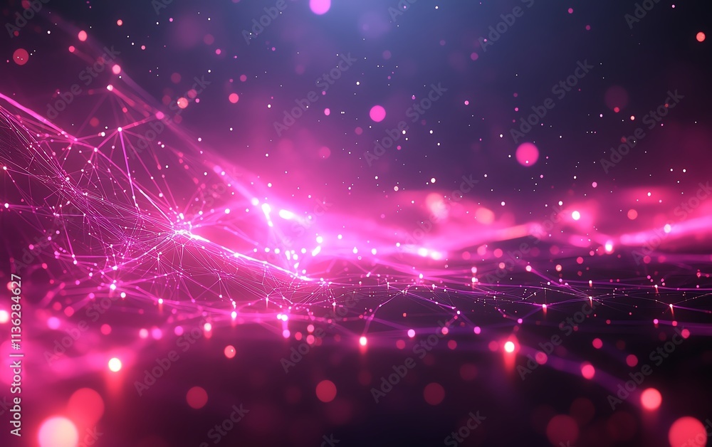 Poster hightech abstract background with illuminated fiber optic connections, glowing light lines and vibra
