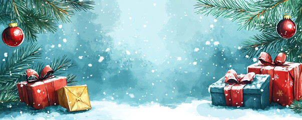 christmas background with christmas tree and decorations