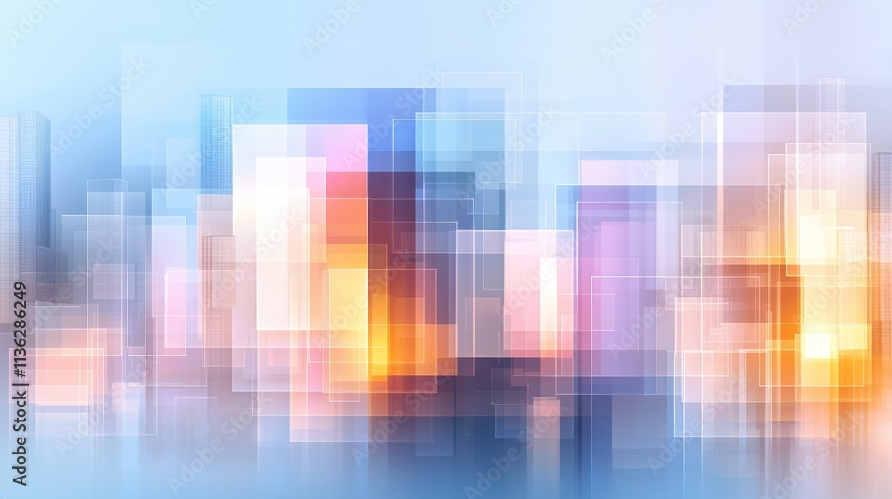 Aufkleber a colorful abstract representation of city buildings, blending hues and shapes to create a dynamic u