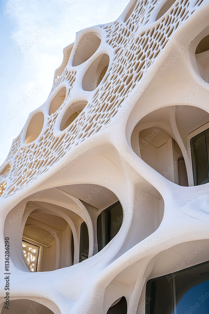 Poster robotic 3d printer creating a parametric architectural facade with complex patterns