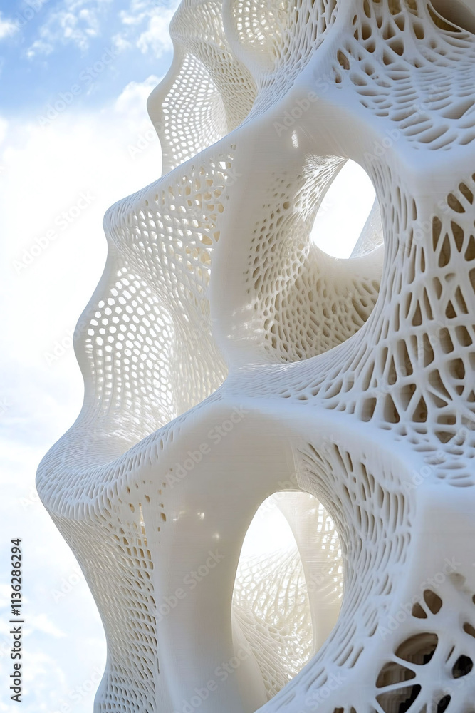 Poster robotic 3d printer creating a parametric architectural facade with complex patterns