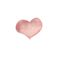 Neutral pink Valentines day heart watercolor illustration. Hand drawn vintage pale pink element isolated on white, festive romantic design for packing, web, invitation decor