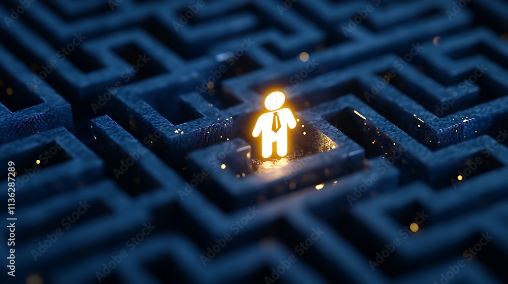 Poster navigating through a complex maze representing challenges and solutions in life