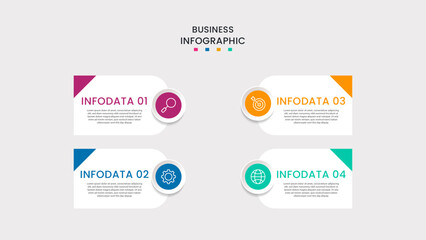 Business infographic template. 4-Step timeline journey. Process diagram, 4 options on white background, Info graph elements vector illustration.