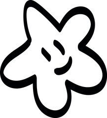 Simple black-and-white drawing of a five-pointed star with a smiling face. The star has rounded points and an expression with oval eyes and a curved mouth.

