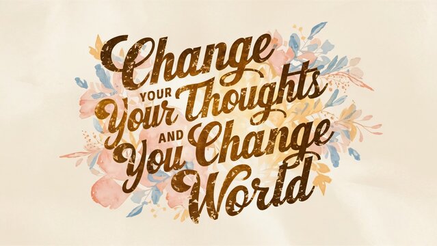 Inspirational Quote, Change Your Thoughts, Change Your World; Watercolor Floral Design - Powered by Adobe