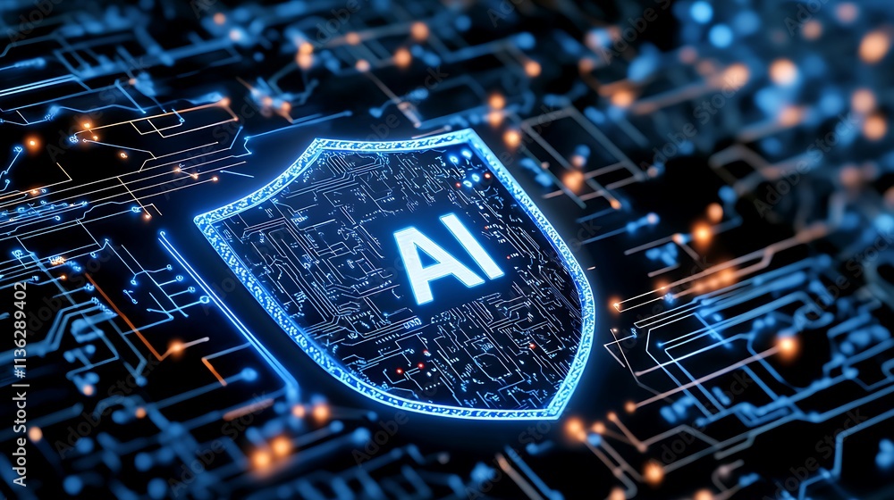 Poster ai shield representing advanced technology and cybersecurity in digital era